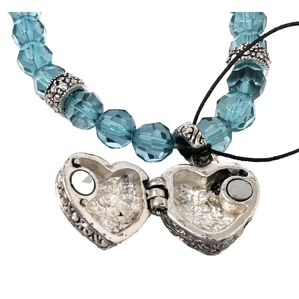 Garold C.‎ Miller Friends Heart Locket Aqua Faceted Bead Stretch Bracelets NEW